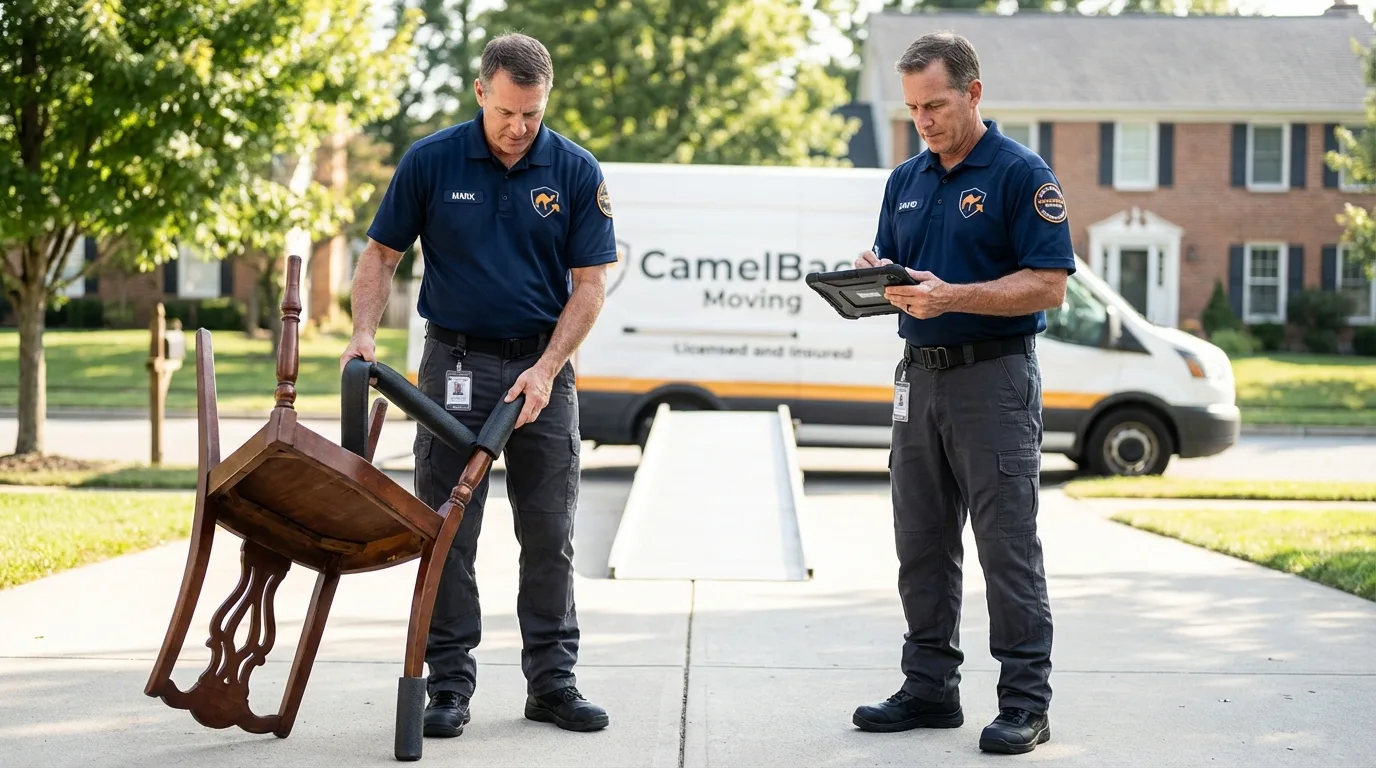 Movers inspecting furniture for damage prevention before loading in Hickman, KY